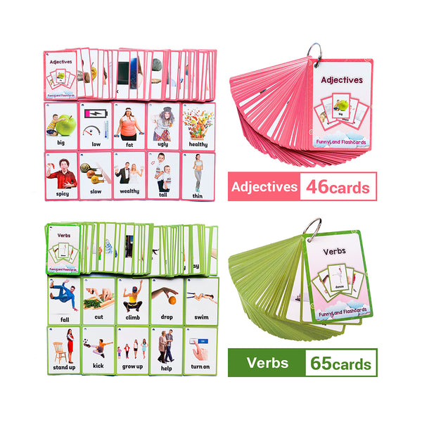Verbs,Adjectives 2 Sets Of English FlashCards Kids Pocket Card Learning Baby Toys For Children Pre-Kindergarten chinaatoday