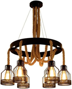 Vintage Industrial Style Hemp Rope Iron Chandelier