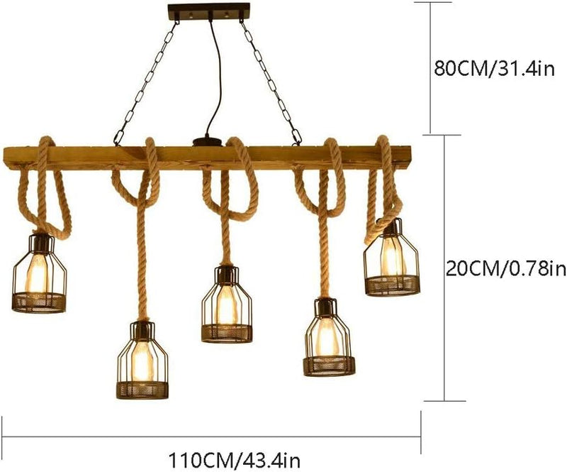 American Retro Industrial Hemp Rope Chandelier