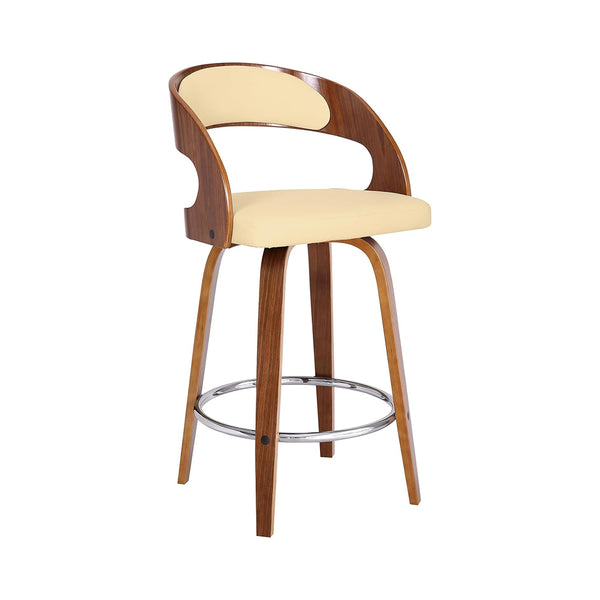 Armen Living Shelly Mid-Century Faux Leather Swivel Kitchen Barstool, 26" Counter Height, Cream chinaatoday