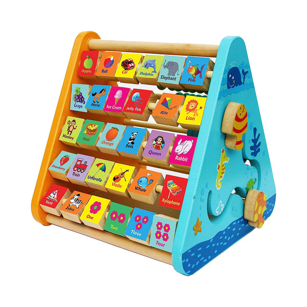 TOWO Activity Centre Triangle Toys - flip Flop Alphabet Blocks Abacus Clock - Activity Cube for Toddlers 5 in 1- Toys for Babies Montessori Learning-Wooden Toys for 1 Year Old chinaatoday