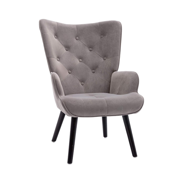 Dolonm Velvet Accent Chair Modern Tufted Button Wingback Vanity Chair with Arms Upholstered Tall Back Desk Chair with Solid Wood Legs for Living Room Bedroom Waiting Room(Silver Grey) chinaatoday