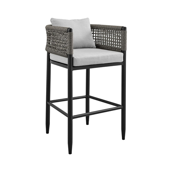 Felicia Outdoor Patio Counter Height Bar Stool in Aluminum with Grey Rope and Cushions chinaatoday