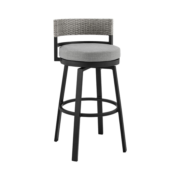 Armen Living Encinitas Outdoor Patio Swivel Bar Stool in Aluminum and Wicker with Grey Cushions chinaatoday