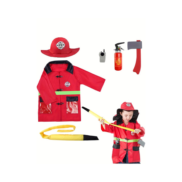 Kids Firefighter Costume, Toddler Fireman Dress Up, Fire Pretend Chief Outfit, Halloween Role Play Career Suit, Party Birthday Gift For 3 4 5 6 7 Year Old Boy Girl chinaatoday