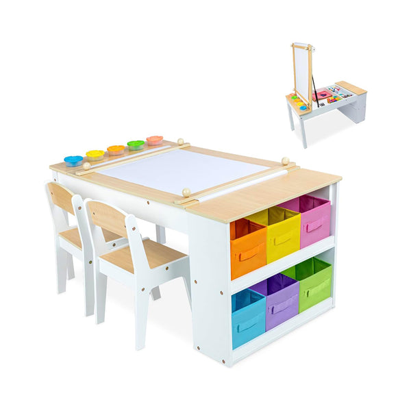 Milliard 2-in-1 Kids Art Table and Art Easel Table and Chair Set, Toddler Craft and Play Wood Activity Table with Storage Bins and Paper Roll chinaatoday
