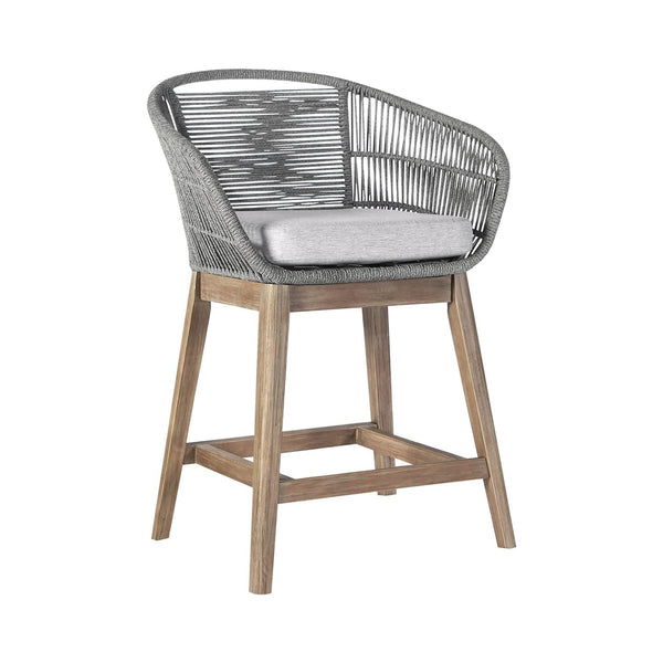 Armen Living Tutti Frutti Indoor Outdoor Counter Height Bar Stool in Light Eucalyptus Wood with Gray Rope chinaatoday
