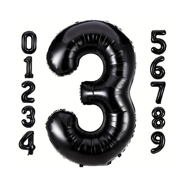 1PCS 40 Inch Large Black Size 0-9 Balloons 1 Roll Balloon Ribbon 1 Straw Large Digital Mylar Foil Helium Balloons For Christmas, Halloween, Thanksgiving Day Gift chinaatoday