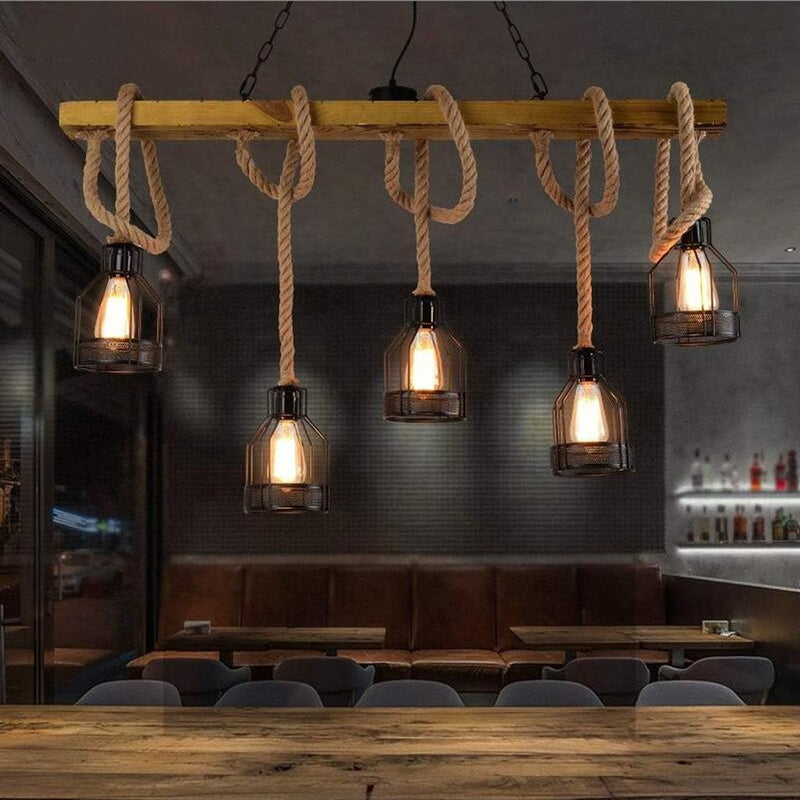 American Retro Industrial Hemp Rope Chandelier