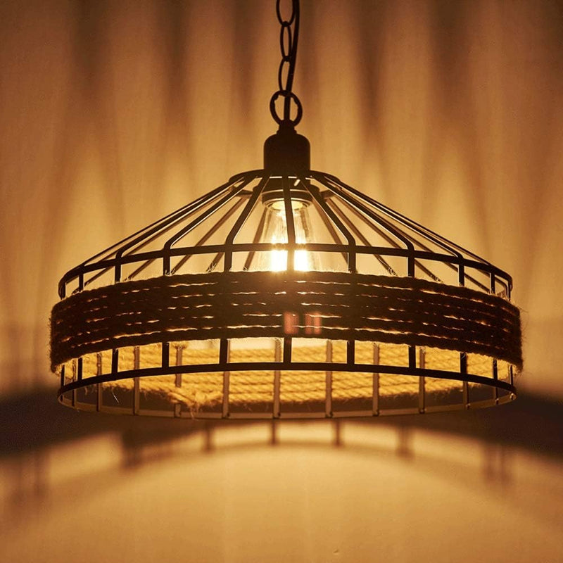 Retro Hemp Rope Iron Cage Pendant Lamp