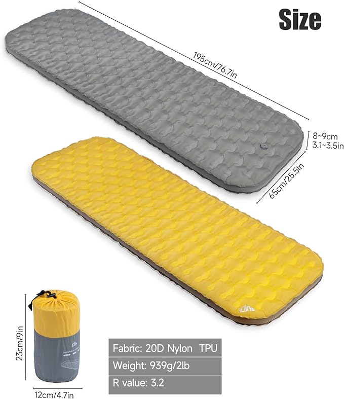 iClimb Stable Comfortable Air Sleeping Pad Ultralight Compact for Adults Camping Backpacking (Mummy-Style) chinaatoday