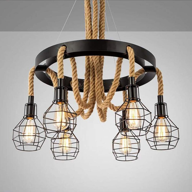 Retro Industrial Vintage  Hemp Rope Chandelier