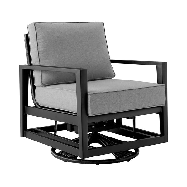 Armen Living Grand Outdoor Patio Swivel Lounge Chair, Standard, Black Aluminum with Gray Cushion chinaatoday