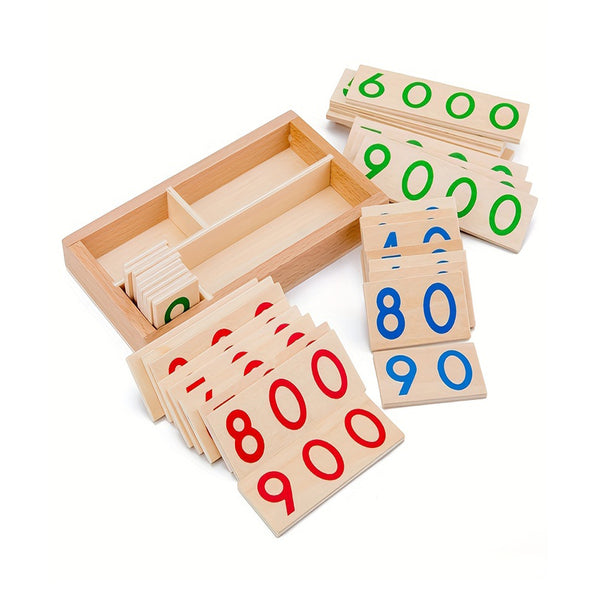 Montessori Early Education Wooden Number Cards - 1-9000 Size - Natural Wood with Occasional Brown Wood Hearts - Perfect for Kindergarten Teaching Aids,Halloween,Christmas and Thanksgiving Day gift chinaatoday