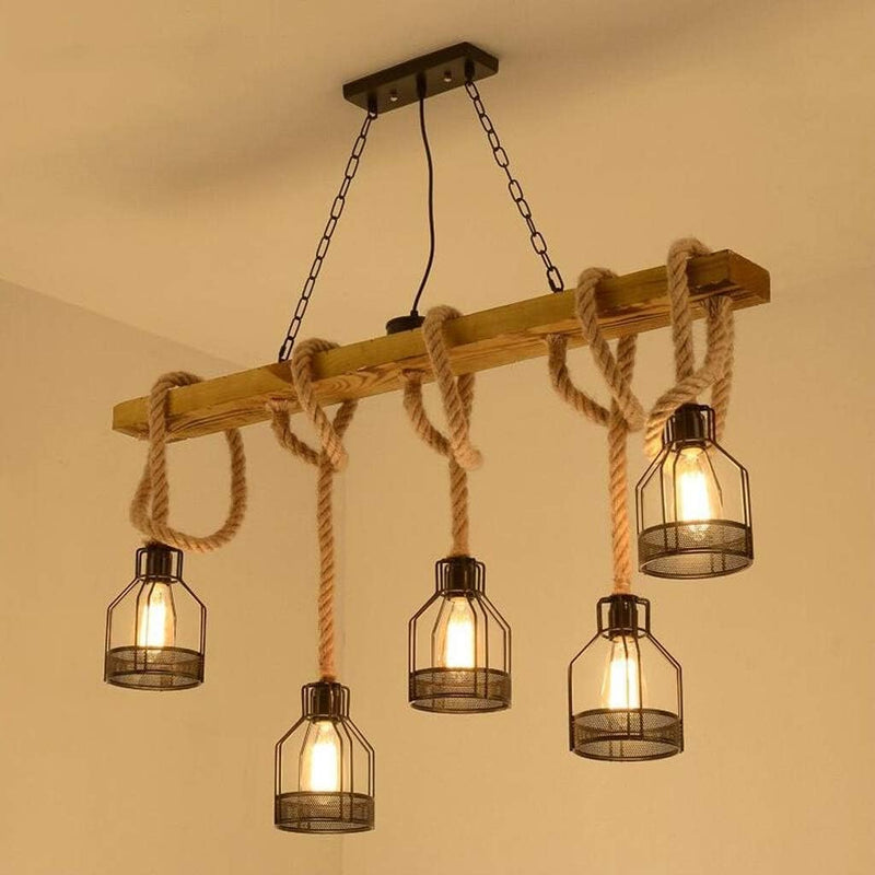 American Retro Industrial Hemp Rope Chandelier