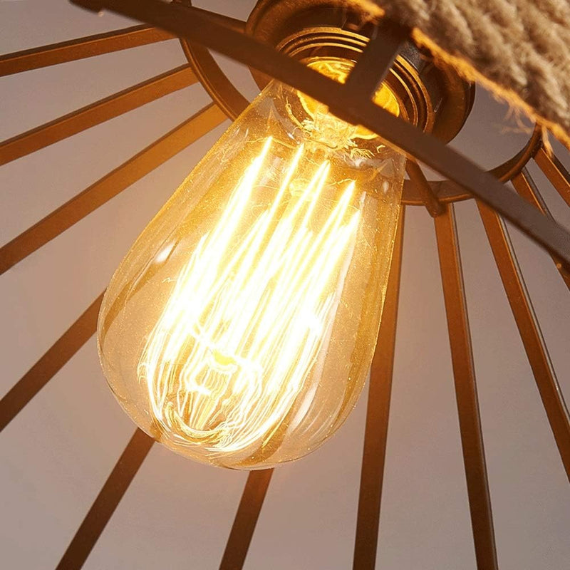 Retro Hemp Rope Iron Cage Pendant Lamp