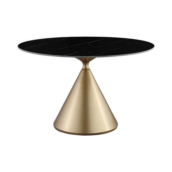 Morden Fort Modern Round Dining Table 47 Inch Black Circle Faux Marble Top Kitchen Table with Gold Luxury Cone Pedestal for Dining Room, Home Kitchen, Bistro, Breakfast chinaatoday