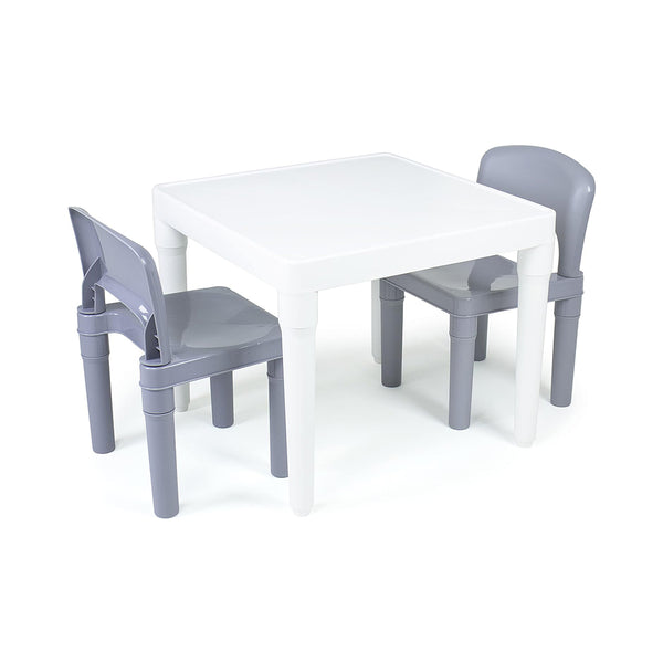 Humble Crew Kids Dry Erase Plastic Table and 2 Set, White Table & Grey Chairs, 20 x 20 x 17inches, 12 x 11 x 18 inches chinaatoday