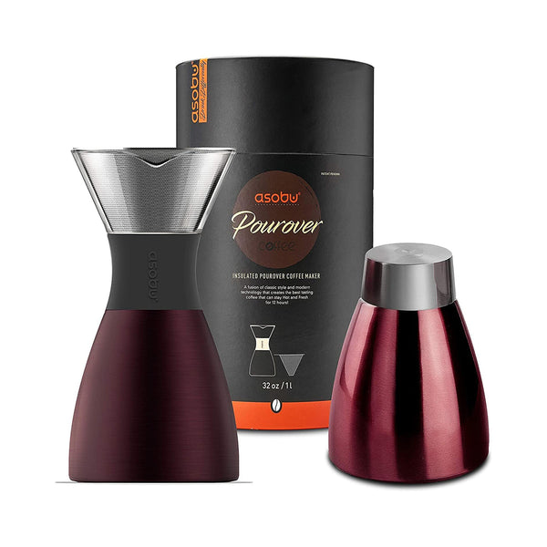 asobu Insulated Pour Over Coffee Maker (32 oz.) Double-Wall Vacuum, Stainless-Steel Filter and Take on the Go Carafe (Burgundy) chinaatoday