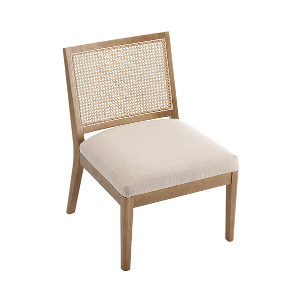 VESCASA Upholstered Accent Chair with Square Rattan Back, Armless Chair with Padded Cushion Seat for Living Room, Beige Linen with Antique Grey Wood Legs chinaatoday