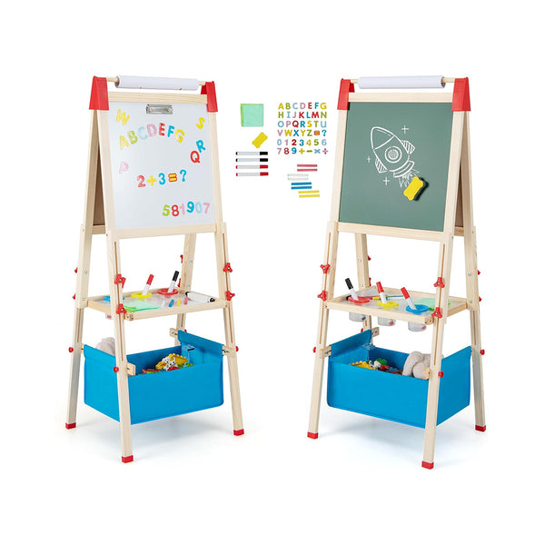 HONEY JOY Easel for Kids, Wooden Height Adjustable Double-Sided Toddler Easel w/Magnetic Chalkboard & White Board, Paper Roll, 60+ Painting Accessories, Magnetic Letters, Art Easel for Boys Girls chinaatoday