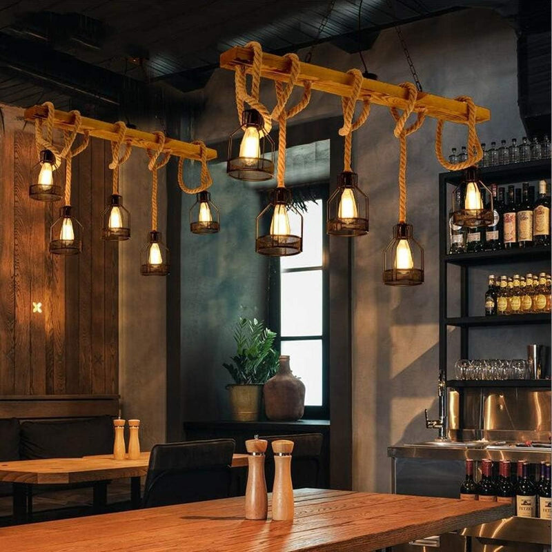 American Retro Industrial Hemp Rope Chandelier