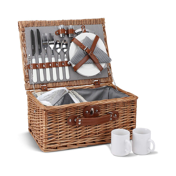 Picnic Basket for 2, Willow Hamper Set with Insulated Compartment, Handmade Large Wicker Picnic Basket Set with Utensils Cutlery - Perfect for Picnic, Camping, or Any Other Outdoor chinaatoday