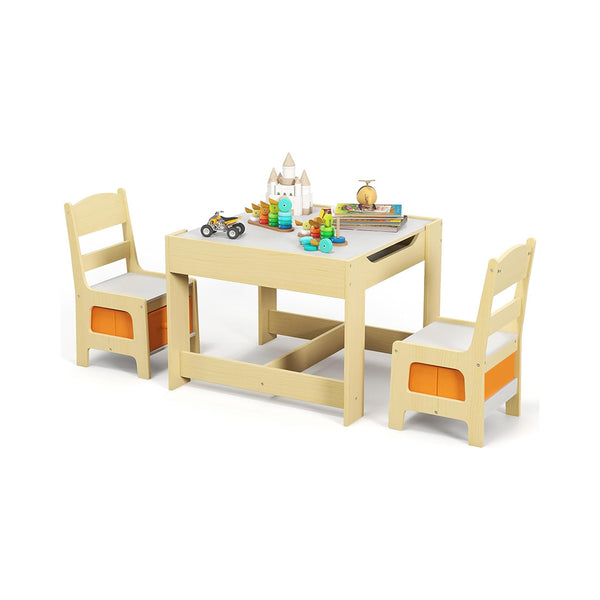 Costzon Kids Table and Chair Set, 3 in 1 Wooden Activity Table with Storage Drawer, Detachable Tabletop for Children Drawing Reading Art Craft, Playroom, Nursery, Toddler Table and Chair Set, Natural chinaatoday
