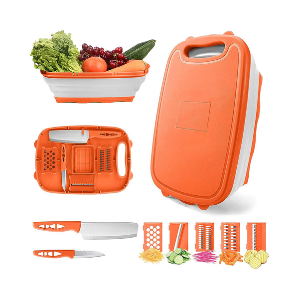 Camping Cutting Board, HI NINGER Collapsible Chopping Board with Colander, 9-In-1 Multi Kitchen Vegetable Washing Basket,Camping Gifts Accessories for RV Campers chinaatoday