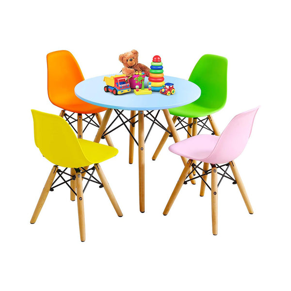 Costzon Kids Table and Chair Set, Kids Mid-Century Modern Style Table Set for Toddler Children, Kids Dining Table and Chair Set, 5-Piece Set(Colorful, Table & 4 Chairs) chinaatoday