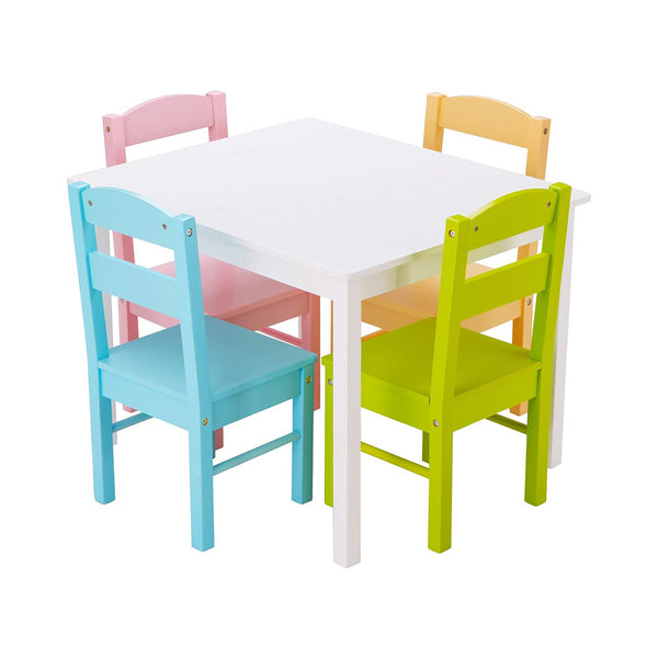 Costzon Kids Table and Chair Set, 5 Piece Wood Activity Table & Chairs for Children Arts, Crafts, Homework, Snack Time, Preschool Furniture, Gift for Boys Girls, Toddler Table and Chair Set (Pastel) chinaatoday