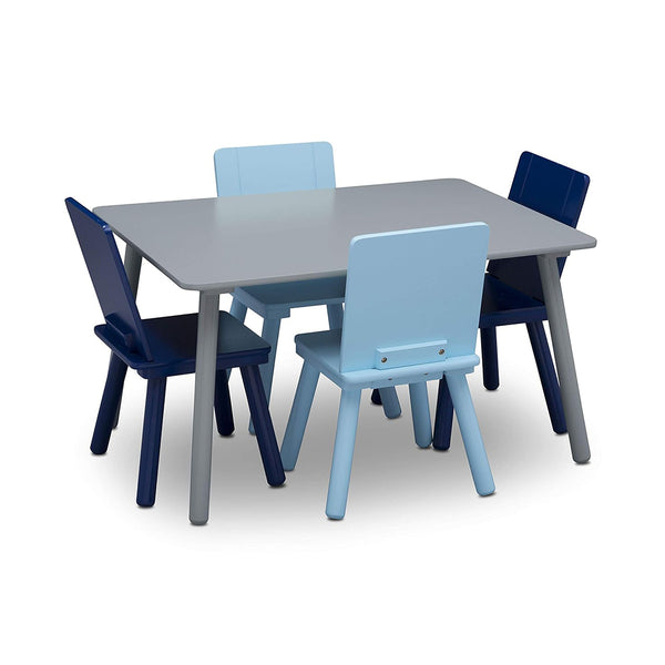 Kids Table and Chair Set (4 Chairs Included), Grey/Blue chinaatoday