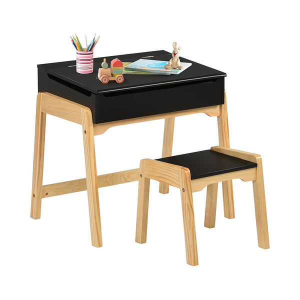 Costzon Kids Table and Chair Set, Wooden Lift-top Desk & Chair w/Storage Space, Safety Hinge, Gift for Toddler Drawing, Reading, Writing, Homeschooling, Children Activity Table & Chair (Black) chinaatoday