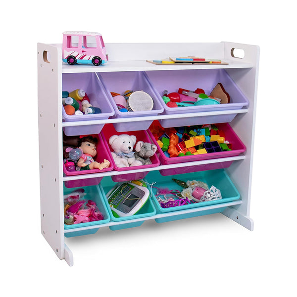Humble Crew, White/Pink/Purple/Aqua Forever Toy Organizer with Shelf and 9 Storage Bins chinaatoday
