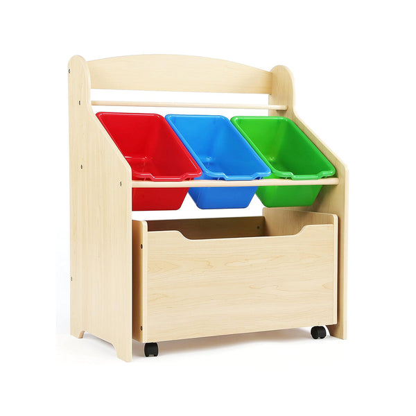 Humble Crew 3-in-1 Toddler-Size Storage Organizer with Rolling Toy Box, Plastic Bins, Finish/Primary, Natural Finish & Primary chinaatoday