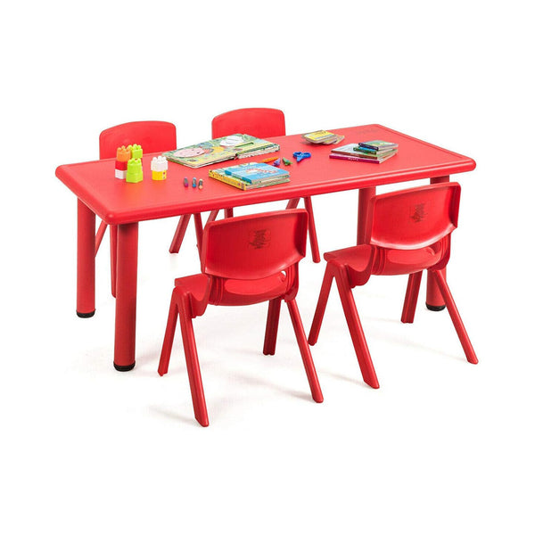 Costzon Kids Table and Chair Set, 4 Pcs Stackable Chairs, 47 x 23.5 Inch Rectangular Plastic Activity Table Set for Children Reading Drawing Playing Snack Time, Toddler School Furniture (Red) chinaatoday