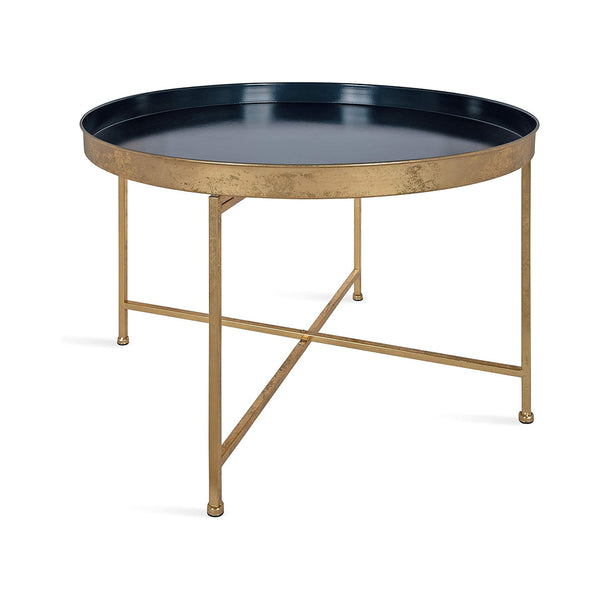 Kate and Laurel Celia Modern Glam Round Coffee Table, 28.25" x 28.25" x 19", Navy Blue and Gold Leaf, Chic Sophisticated Accent Table chinaatoday
