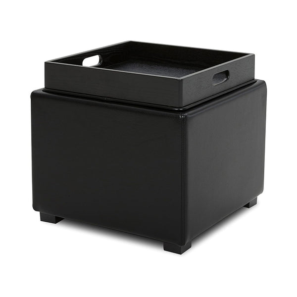 CHITA Storage Ottoman Cube with Tray,Footrest Stool Seat Serve as Side Table, PU Leather in Black chinaatoday