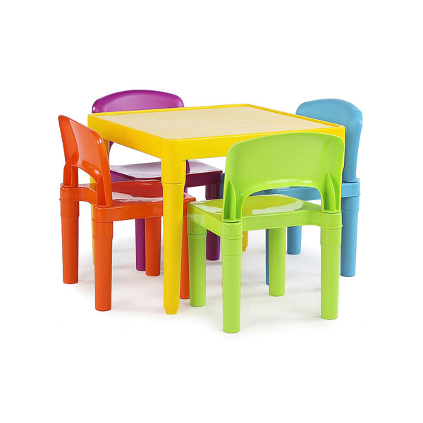 Humble Crew Kids Plastic 1 square table and 4 chairs, Yellow Table/Vibrant Chairs chinaatoday