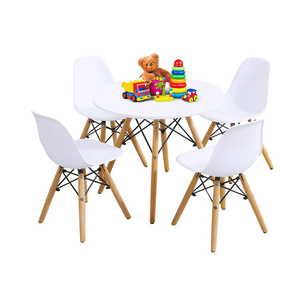Costzon Kids Table and Chair Set, Kids Mid-Century Modern Style Table Set for Toddler Children, Kids Dining Table and Chair Set, 5-Piece Set (White, Table & 4 Chairs) BJS