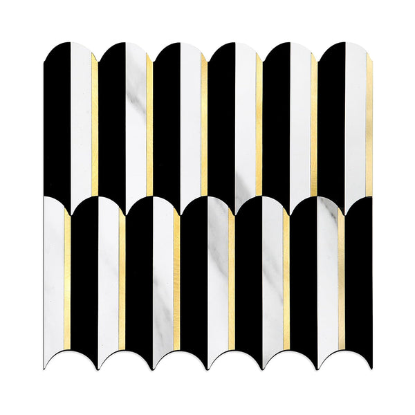 Premium Peel and Stick Backsplash Fishscale Tile, Black and White Marble Mixed Metal Gold PVC Wall Tiles Stick on Backsplash for Kitchen and Bathroom Sample chinaatoday