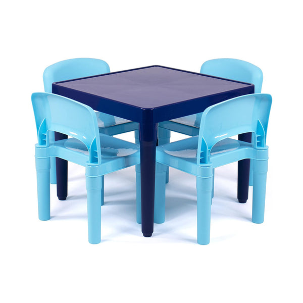 Humble Crew, Multi-Blue Kids Lightweight Plastic Table and 4 Chairs Set, Square BJS