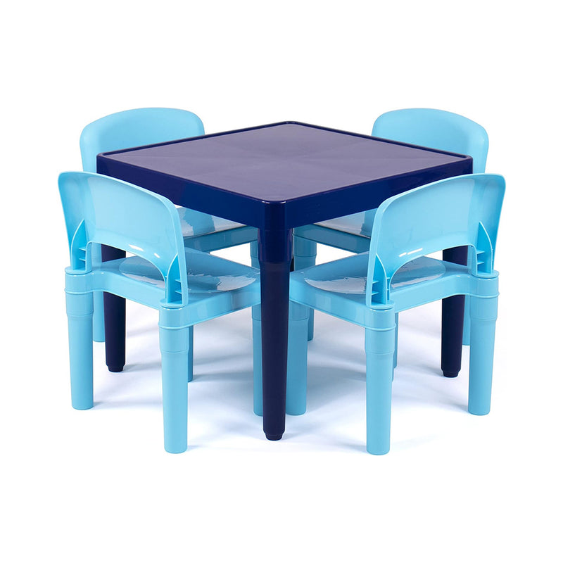 Humble Crew, Multi-Blue Kids Lightweight Plastic Table and 4 Chairs Set, Square BJS