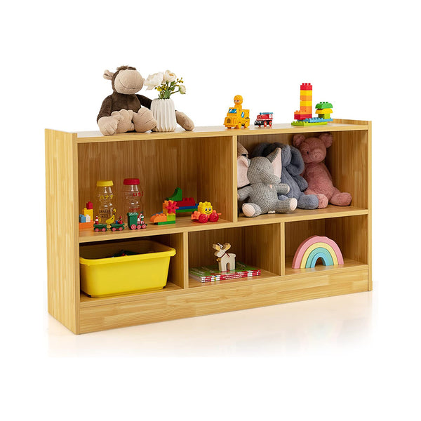 HONEY JOY Kids Toy Storage Organizer, 5-Section Storage Daycare Shelf for Preschool, Children 2-Tier Open Wooden Display Book Shelf Organizer for Classroom, Playroom & Nursery, Kindergarten(Wood) chinaatoday