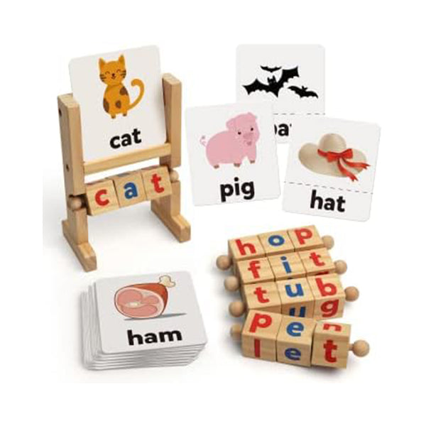 Coogam Wooden Reading Blocks Short Vowel Rods Spelling Games, Flash Cards Turning Rotating Letter Puzzle for Kids, Site Words Montessori Spinning Alphabet Learning Toy for Preschool Boys Girls chinaatoday