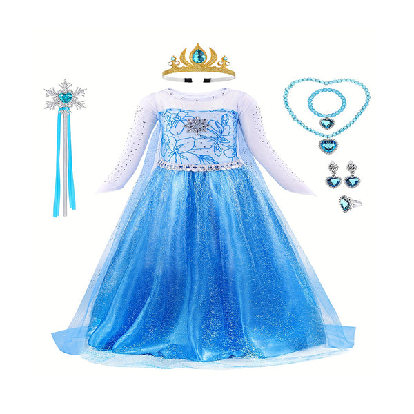 Queen Costume For Girl Elsa Dress Cosplay Princess Dress Up Clothes For Little Girls Party Perform Halloween With Wig,Crown,Mace,Gloves Accessories chinaatoday