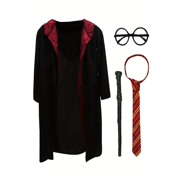 Magical Wizard Cosplay Set Hooded Robe Striped Tie Glasses chinaatoday
