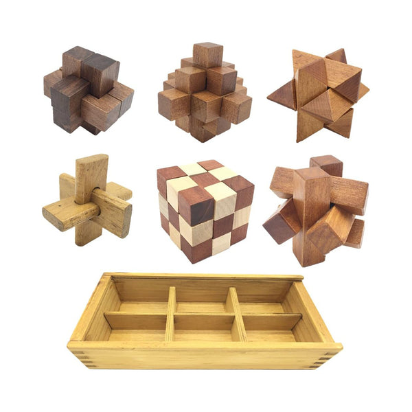 Luxurious 6in1 Guaishou Wooden Brain Puzzle Kongming Lock Includes Storage Box chinaatoday