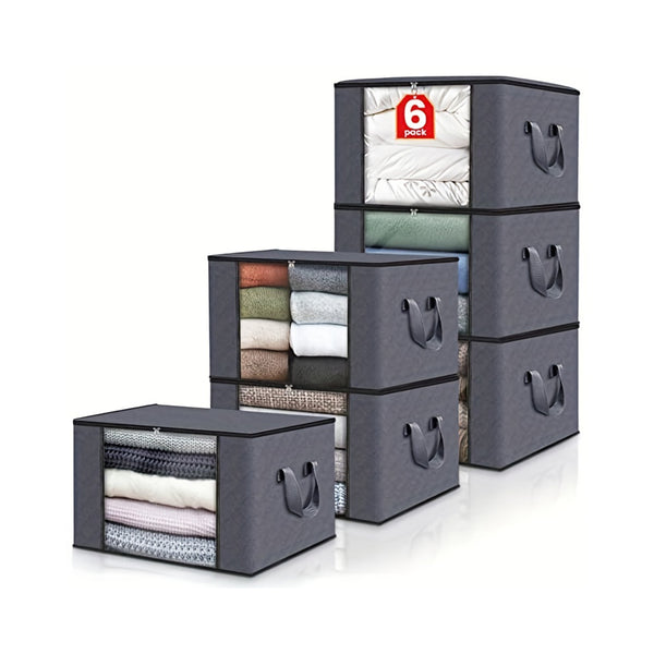 6pcs Large Capacity Fabric Storage Box - Foldable Sorting Organizer Bin for Beddings, Clothes, Pillows, and Quilts - Perfect for Home, Bedroom, Dorm, and Closet - Grey Bedroom Accessories chinaatoday