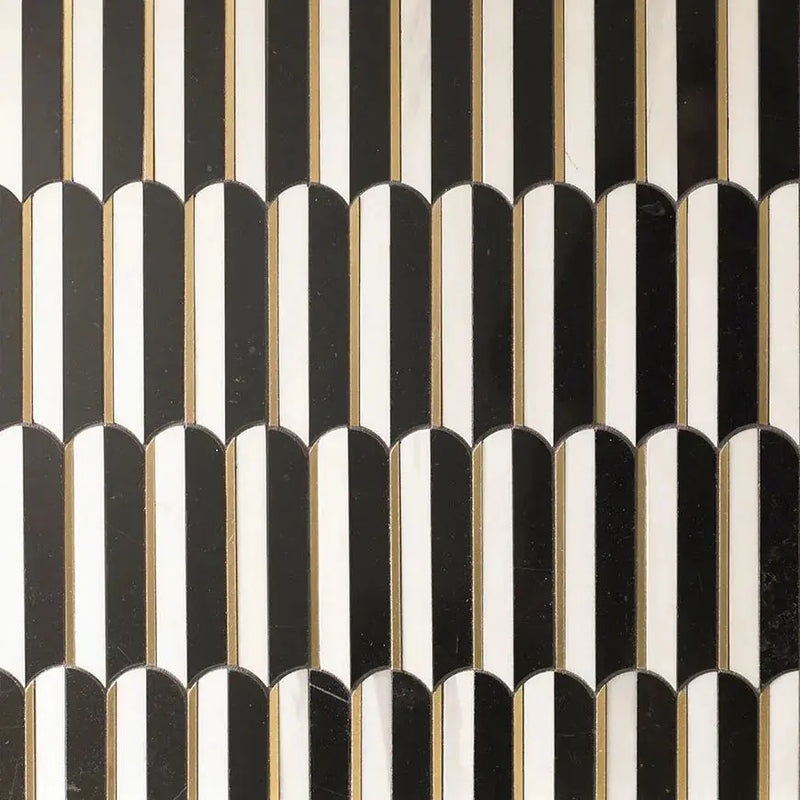 Atlos Black Marble mosaic luxury style gold metal feather tile - BEJUSTSIMPLE